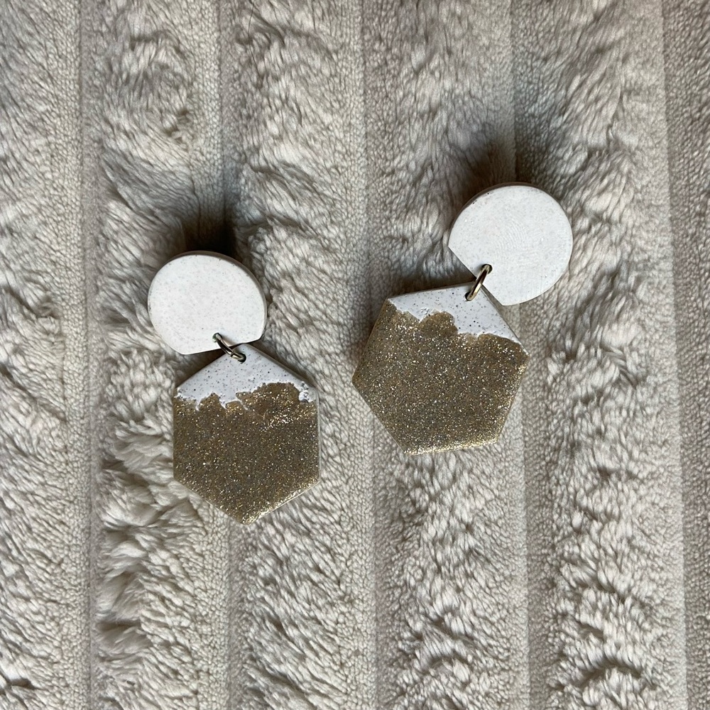 Half-round & hexagon clay polymer earrings with post-backs